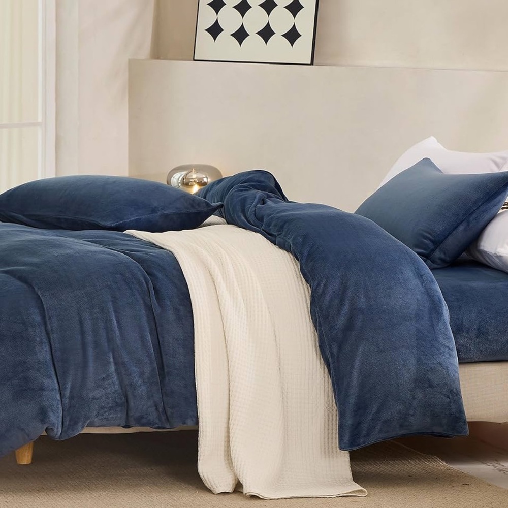 🆕 Blue Velvet Luxury Duvet Set Bedding High End Hotel Vibes KING
